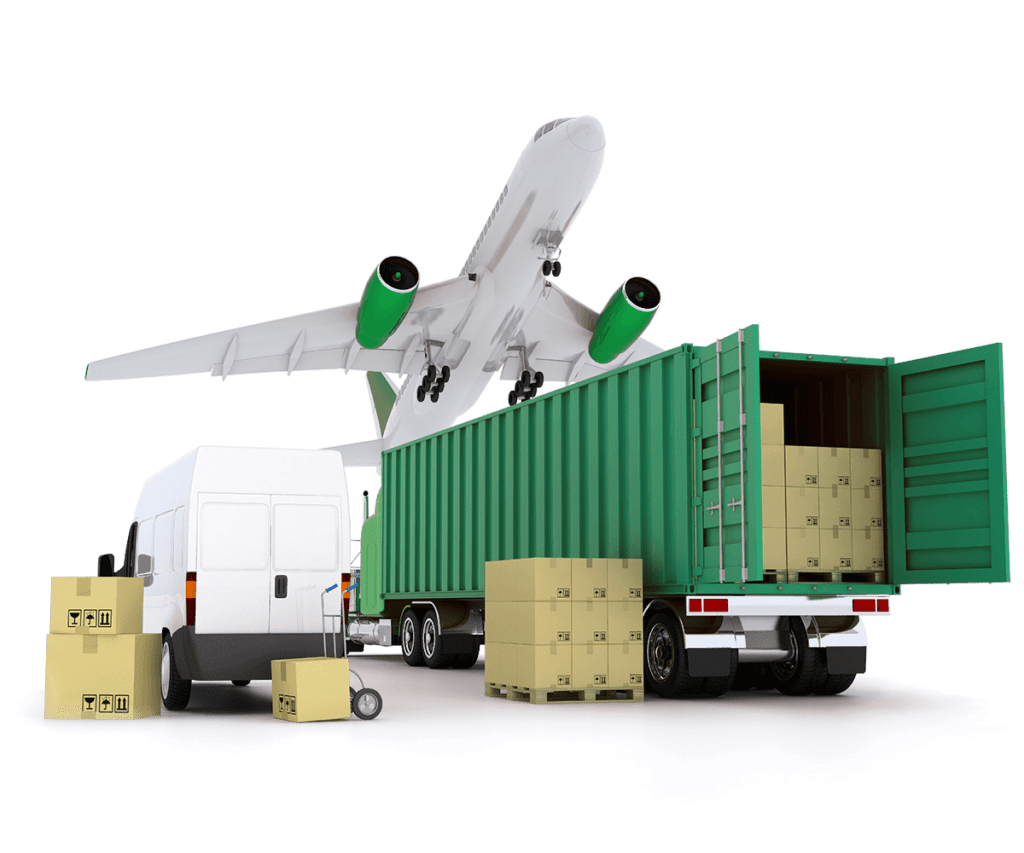 Airplane, box truck and semi